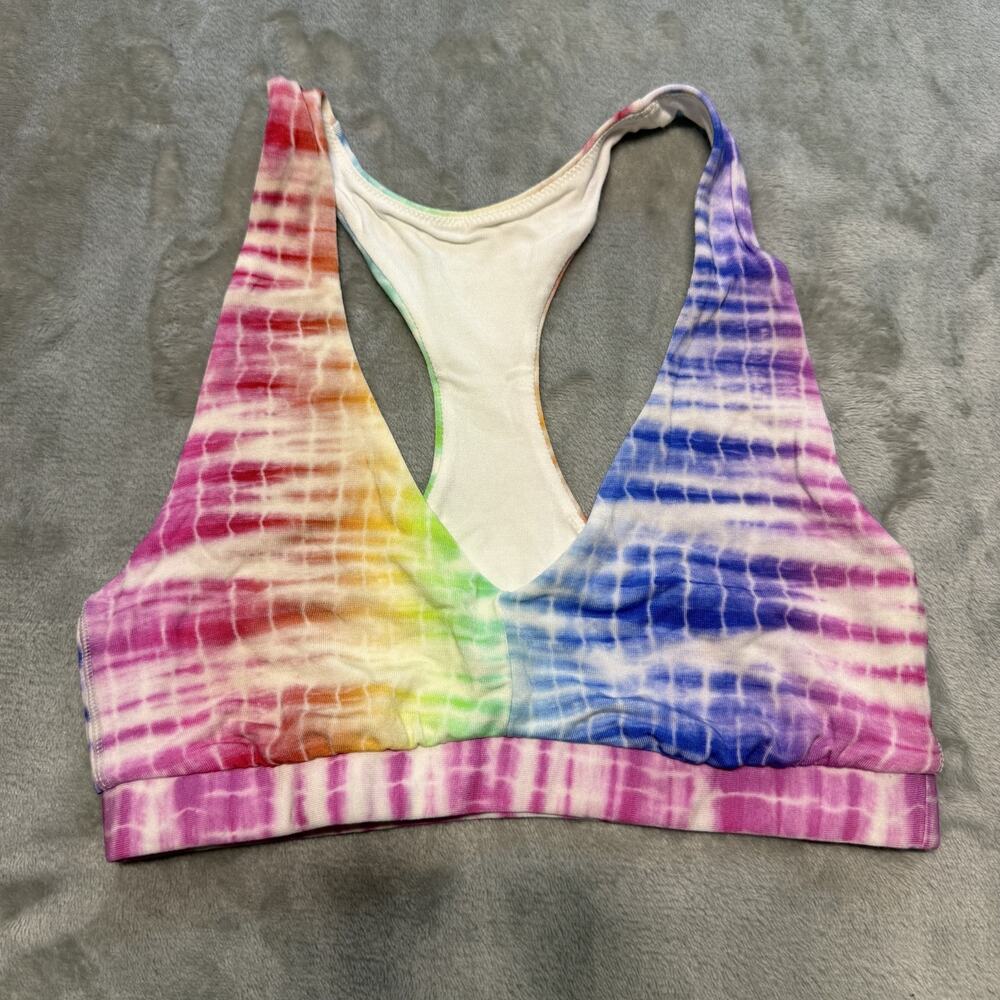 MeUndies Womens Small Rainbow Tie Dye Sports Bra Racerback Modal Stretch Bralett
